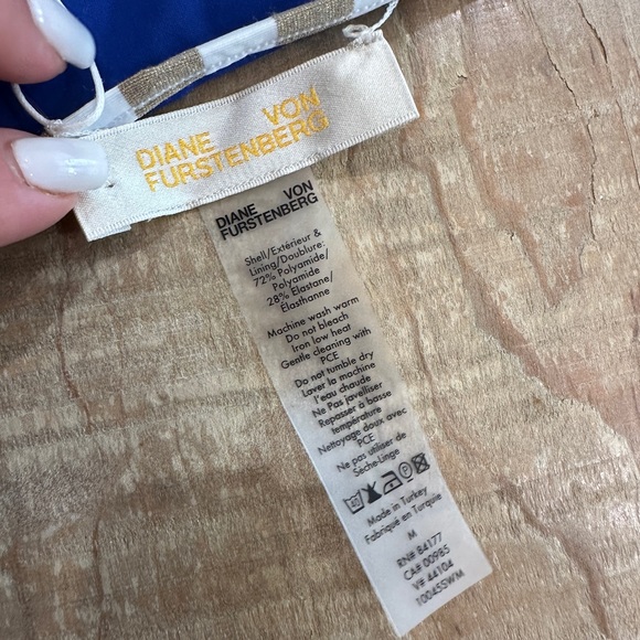 Diane Von Furstenberg Classic Bikini Blue Gold metallic swim bottom travel bag - Picture 8 of 10